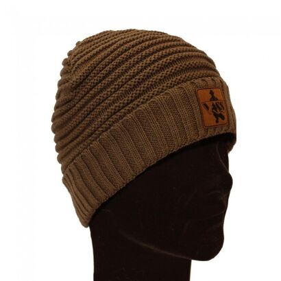 Vass Fleece Lined Ribbed Beanie Brown Rubber Badge czapka zimowa