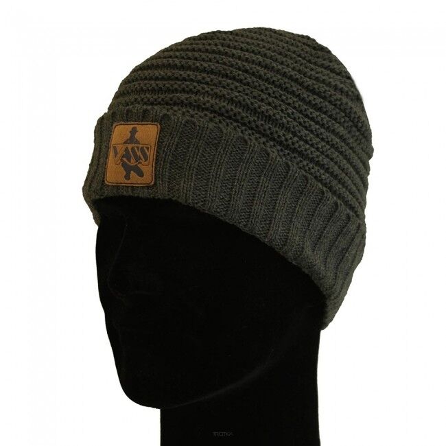 Vass Fleece Lined Ribbed Beanie Grey Rubber Badge czapka zimowa