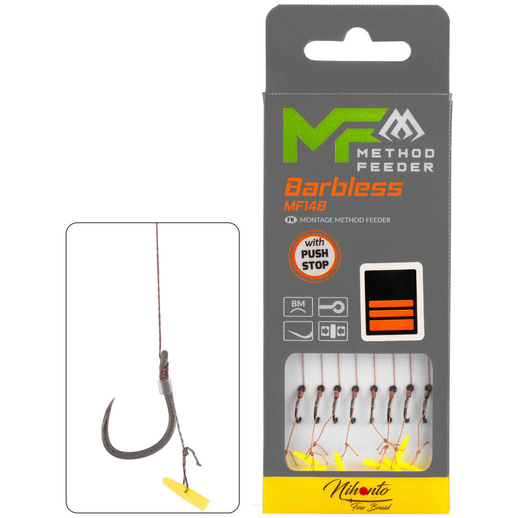 Przypony Mikado Mf Mf14 Z Push Stopem Hak Bez Zadziora Nr 4 / Plecionka: 0.18mm/10cm