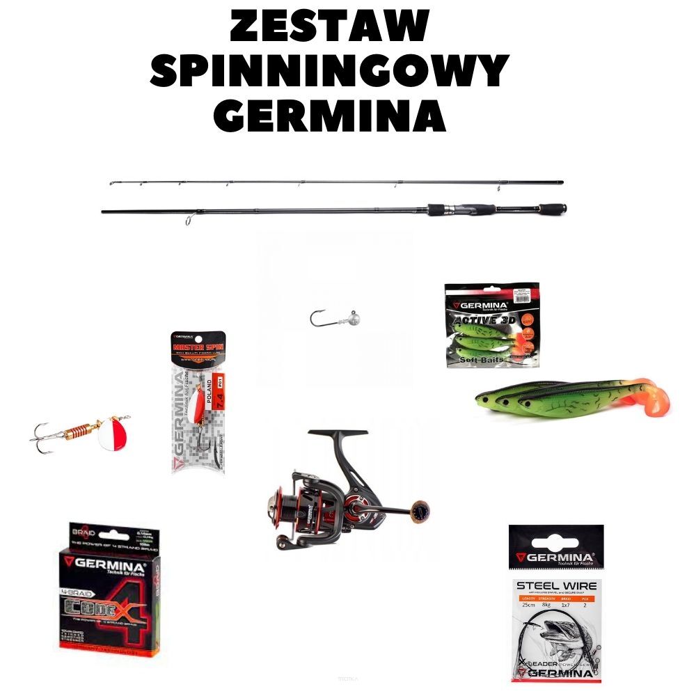 Zestaw Spinningowy GERMINA Wędka+Kołowrotek+Dodatki