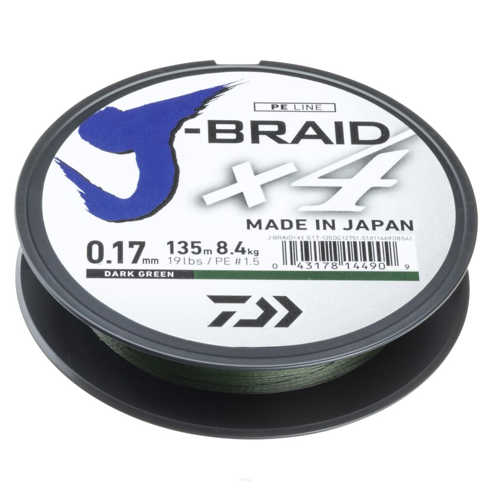 Plecionka Daiwa J-Braid x4 135m 0,13mm (ciemnozielona). 12741-013