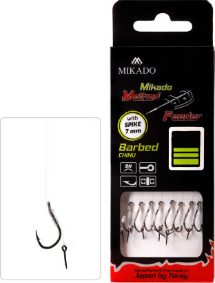 Haczyki Method Feeder Mikado żyłka z igłą zadziorowe 10cm/#14