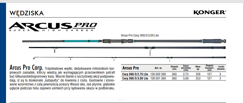 Wędka Konger Arcus Pro Carp 3,6m 3lbs