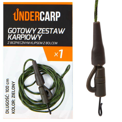 Gotowy Zestaw Karpiowy Under Carp Z Bezpiecznym Klipsem Z Bolcem Zielony 100cm