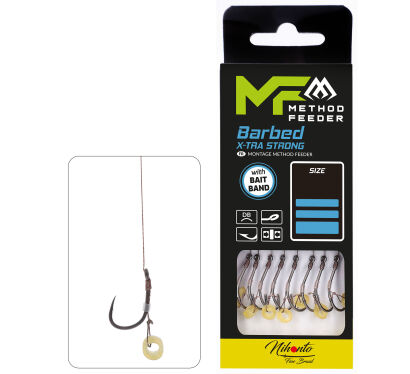 Haczyki Method Feeder Mikado plecionka z gumką zadziorowe 10cm/#12