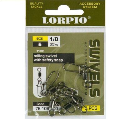 Krętlik z agrafką Lorpio - Rolling Swivel w. Safety Snap - roz. 8 / 12kg