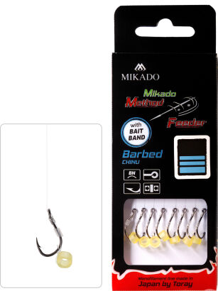 Haczyki Method Feeder Mikado żyłka z gumką zadziorowe 10cm/#14