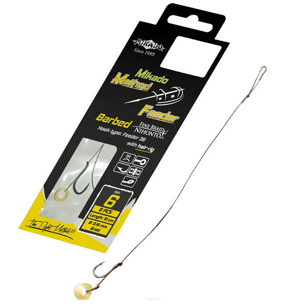 Haczyki Method Feeder Mikado na plecionce - z gumką roz. 8 / 0,14mm