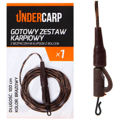 Gotowy Zestaw Karpiowy Under Carp Z Bezpiecznym Klipsem Z Bolcem Brązowy 100cm