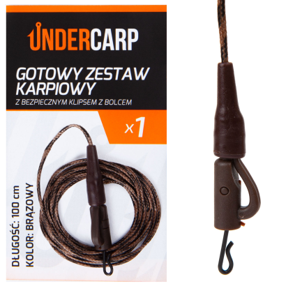 Gotowy zestaw karpiowy Under Carp z bezpiecznym klipsem z bolcem brązowy 100 cm