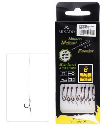 Haczyki Method Feeder Mikado plecionka z igłą zadziorowe 10cm/#8