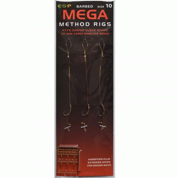 Haczyki z przyponem ESP Mega - Method Rigs Barbed / Zadziorowe - roz. 10