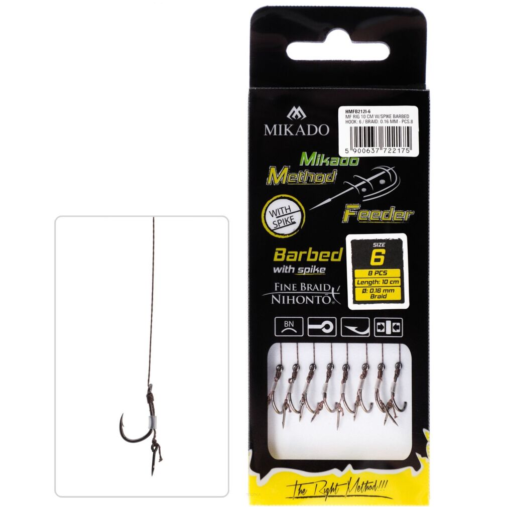 Haczyki Method Feeder Mikado na plecionce 0,16 z igłą 10cm/#6