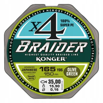 Plecionka Konger Braider X4 0,14/150 - Olive Green