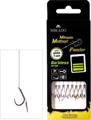 Haczyki Method Feeder Mikado plecionka z igłą bez zadziora 10cm/#12