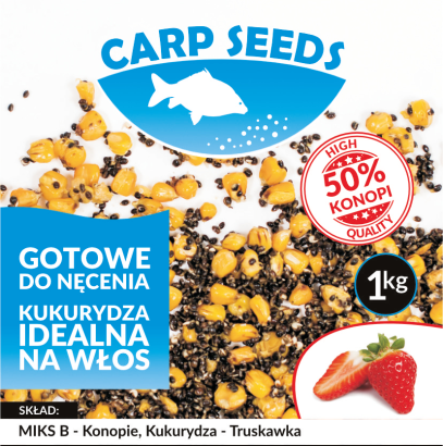 Gotowe ziarno zanętowe Carp Seeds - Miks B - Konopie, Kukurdza Truskawka 1kg