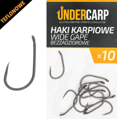 Teflonowe haki karpiowe WIDE GAPE bezzadziorowe 6