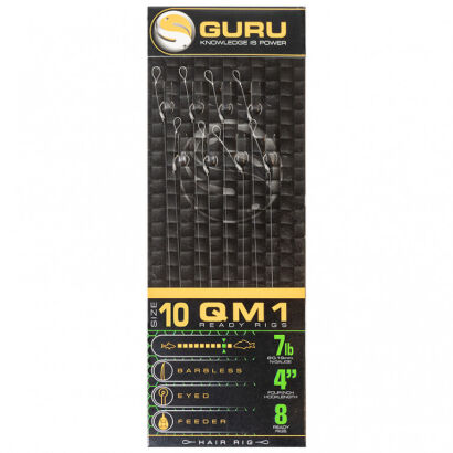 Haczyki Guru z przyponem QM1 Standard Hair 0,19mm/#10