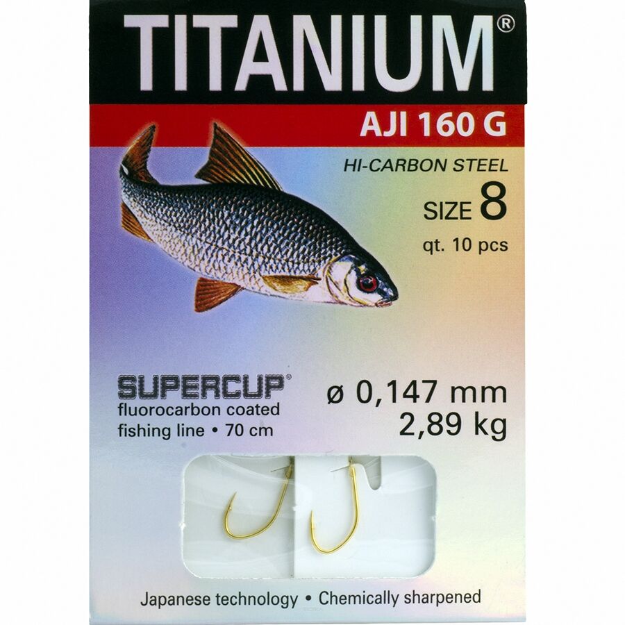 Haczyki Titanium z przyponem Aji 160G - roz. 8 01-S-160G-08
