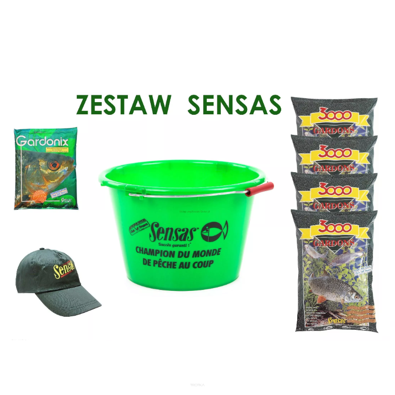 Zestaw zanęt Sensas - 4x Gardons 3000; wiadro z przykryciem, atraktor Gardonix i czapka