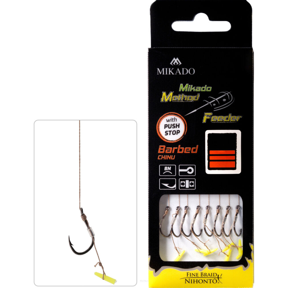 Przypony MF Mikado Z Push Stopem Zadziorowe Chinu - 8/0.14mm/10cm Plecionka