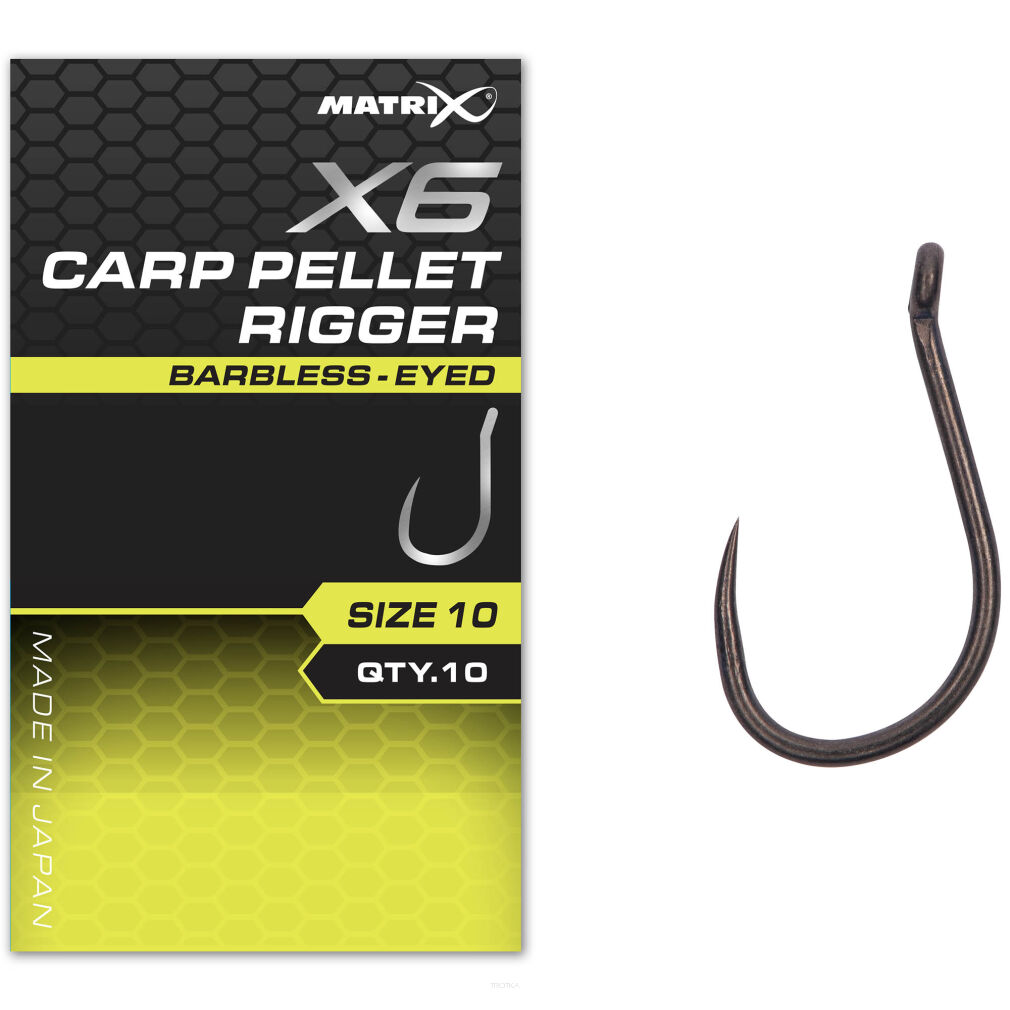Haczyki Matrix X6 Carp Pellet Rigger Barbless Eyed - 10