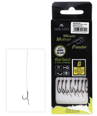 Haczyki Method Feeder Mikado na plecionce z igłą 0,12mm 10cm/#10