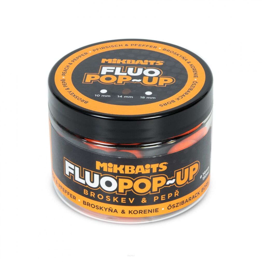 Kulki MikBaits Pop-up fluo boilies 150ml - Brzoskwinia-Czarny Pieprz 14mm