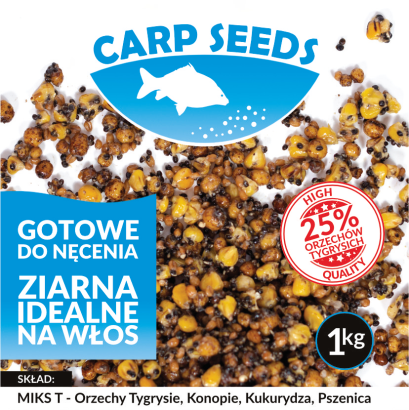 Gotowe ziarno zanętowe Carp Seeds - Miks T - Orzech Tygrysi, Konopie, Kukurydza, Pszenica 1kg