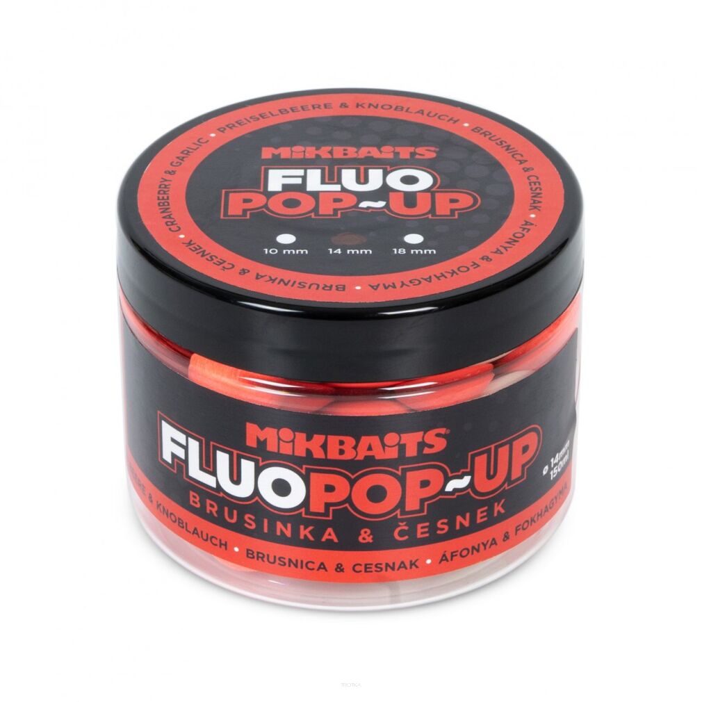 Kulki MikBaits Pop-up fluo boilies 150ml - Żurawina-Czosnek 14mm