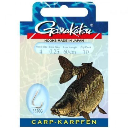 Haczyki Gamakatsu z przyponem Coarse - Carp 3320G #2/0,30mm