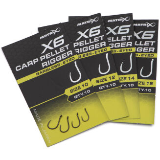 Haczyki Matrix X6 Carp Pellet Rigger Barbless Eyed - 14 - 5