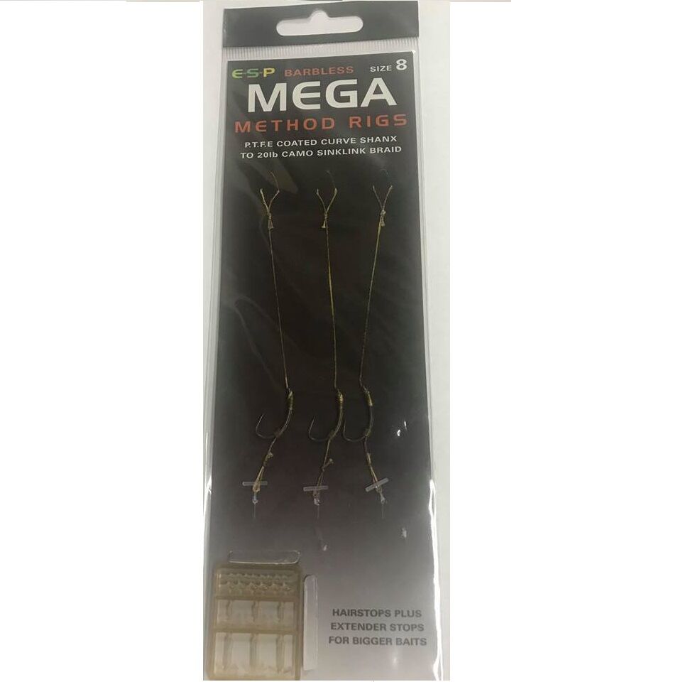 Haczyki z przyponem ESP Mega - Method Rigs Barbless / Bezzadziorowe - roz. 8