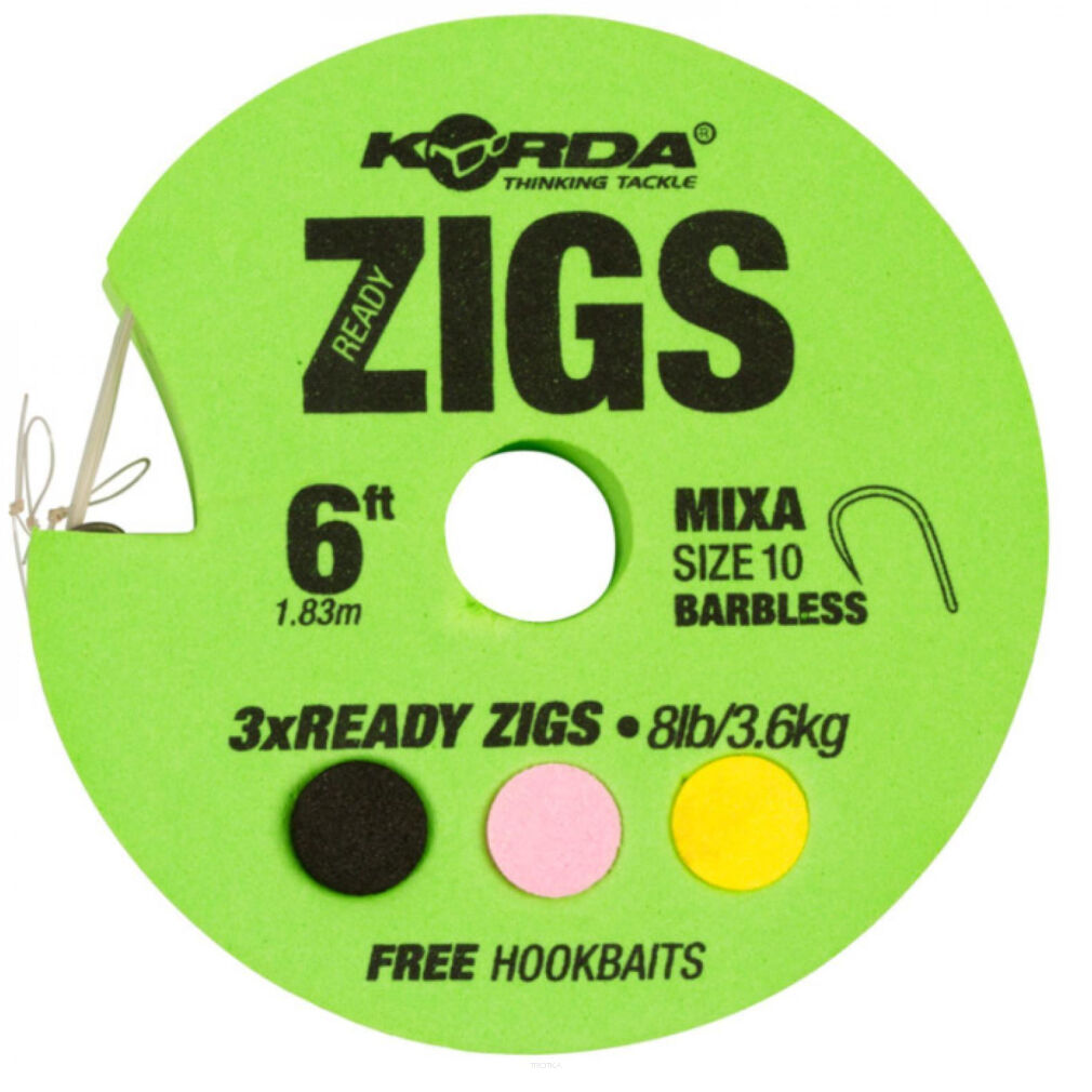 Przypony Korda Ready Zigs Mixa 10 Barbless 6ft/1.83m 8lb/3.6kg
